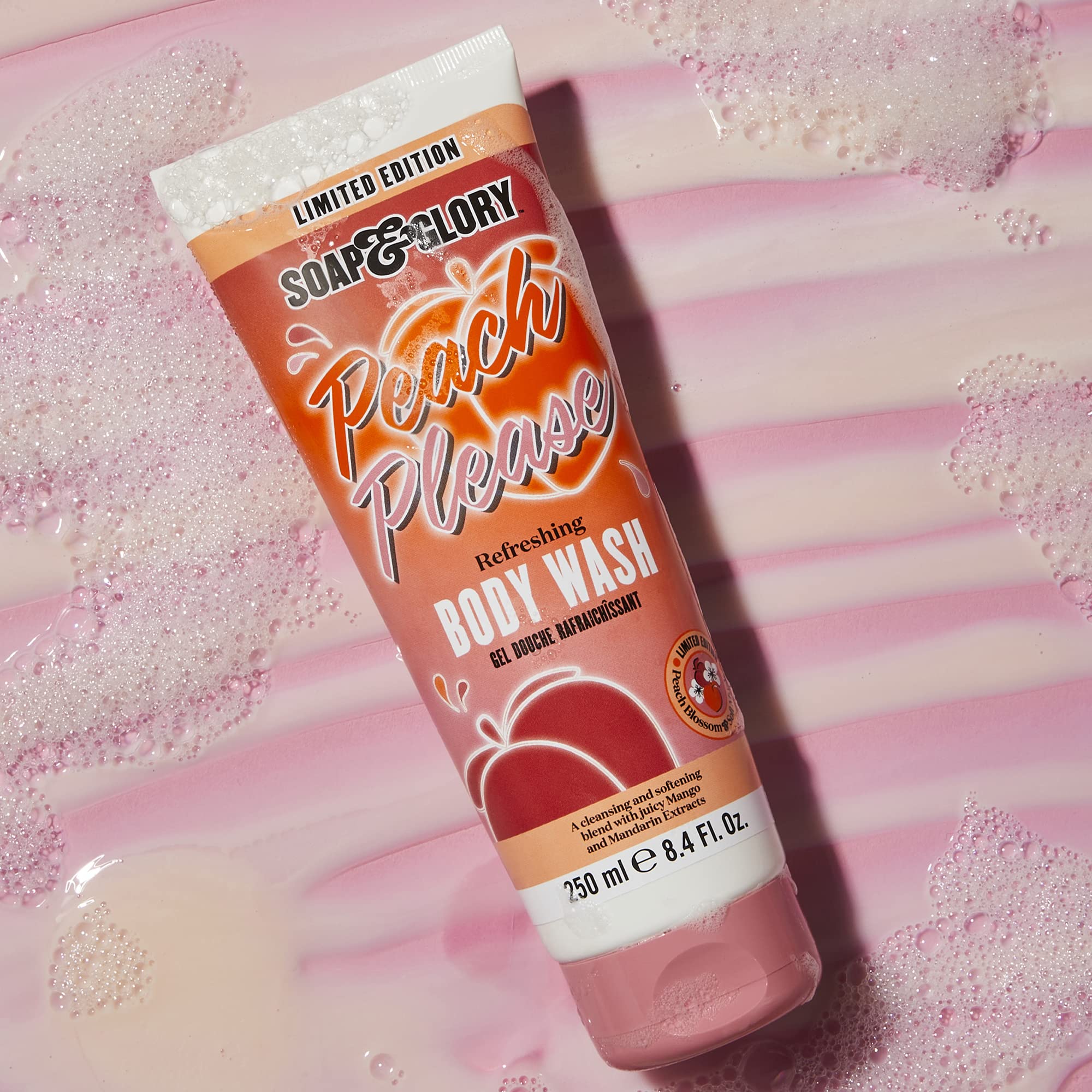 Soap & Glory Peach Please Scented Body Wash - Built-In Body Lotion for Maximum Hydration - Peach Blossom & Magnolia Scented Moisturizing Body Wash (250ml)